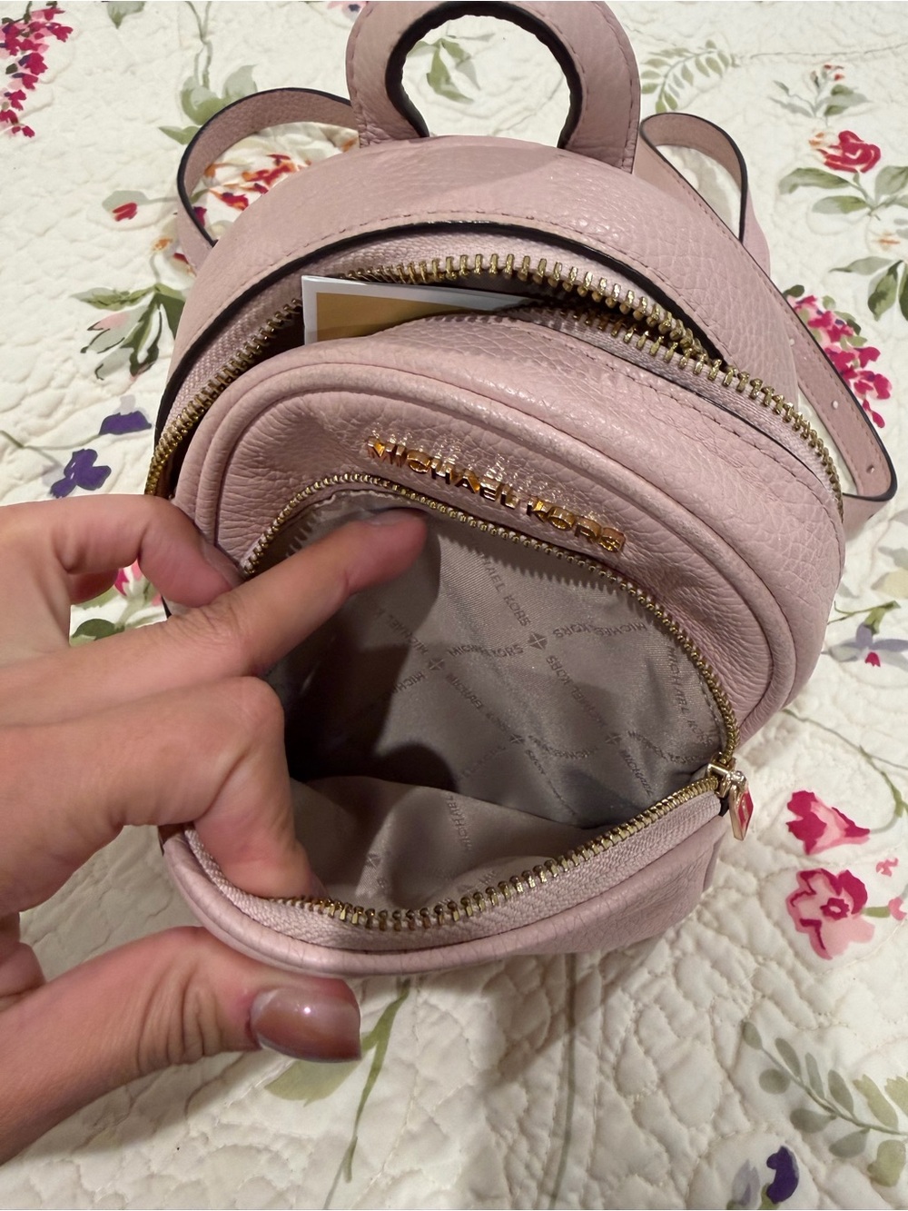 Michael Kors Powder Blush Mini Pebbled Leather Backpack - Picture 4 of 5